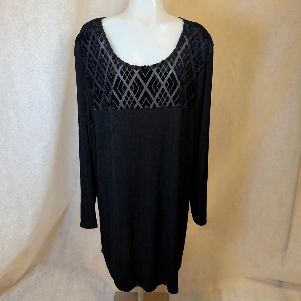 Vintage 90s Black Velvet Panel Dress 20W Shoulder Pads USA